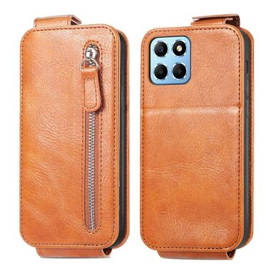 Peněženkové kožené pouzdro Zipper Wallet pro Honor X8 5G/X6 - Hnědá