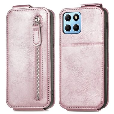 Peněženkové kožené pouzdro Zipper Wallet pro Honor X8 5G/X6 - Růžovo zlatá