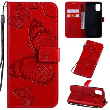 Peněženkové kožené pouzdro Pressed Printing Butterfly   na Samsung Galaxy A51 červená