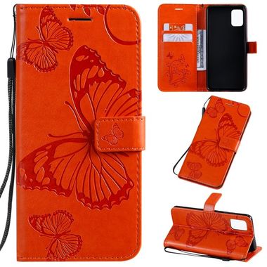 Peněženkové kožené pouzdro  Pressed Printing Butterfly   na Samsung Galaxy A51 Oranžová