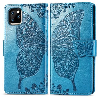 Pěneženkové pouzdro  Butterfly Love Flowers Embossing na iPhone 11 pro -modrá