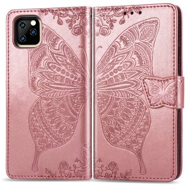 Pěneženkové pouzdro  Butterfly Love Flowers Embossing na iPhone 11 pro  -Rose gold