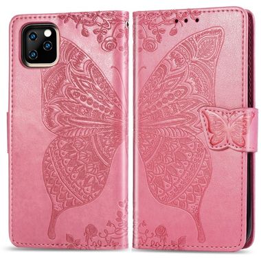Pěneženkové pouzdro  Butterfly Love Flowers Embossing na iPhone 11 pro -Rrůžova