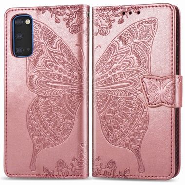 Peněženkové pouzdro Butterfly Love Flowers Embossing pro Samsung Galaxy S20 - Rose Gold