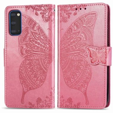 Peněženkové pouzdro Butterfly Love Flowers Embossing pro Samsung Galaxy S20 - Růžová