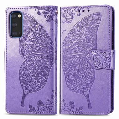 Peněženkové pouzdro Butterfly Love Flowers Embossing pro Samsung Galaxy S20 - Světle Fialová