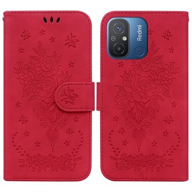 Peněženkové pouzdro Butterfly Rose na Xiaomi Redmi 12C - Červená