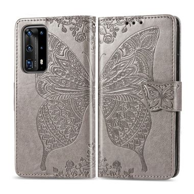 Peněženkové  pouzdro na Huawei P40 Pro -  Butterfly Love Flower -šedá
