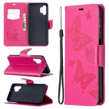 Peňaženkové kožené pouzdro BUTTERFLIES na Samsung Galaxy A32 5G- Růžová