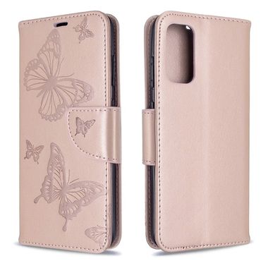 Peněženkové pouzdro na Samsung Galaxy S20 - Two Butterflies Pattern -zlatá