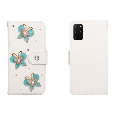 Peněženkové pouzdro na Samsung S20+ Solid Color Rhinestones-Three Butterflies