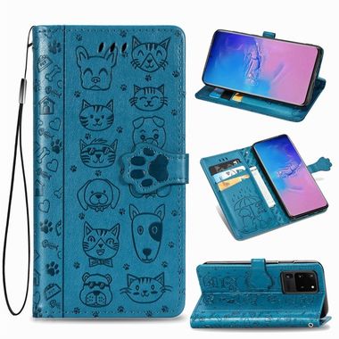 Peněženkové pouzdro na Samsung S20 Ultra - Cute Cat and Dog -modrá