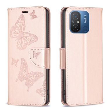 Peněženkové pouzdro Two Butterflies Embossing na Xiaomi Redmi 12C – Růžovozlatá