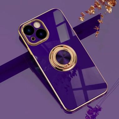 Ring Holder kryt Electroplating pro iPhone 14 – Tmavě fialová
