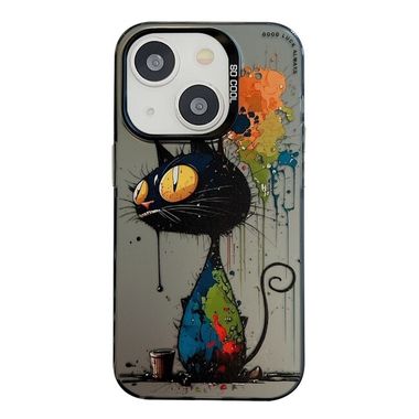 Skleněný kryt Oil Painting pro iPhone 15 - Black Cat