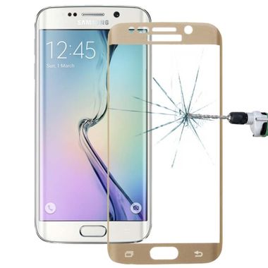 Temperované tvrzené sklo 9H + 0.26 mm. na Samsung Galaxy S6 Edge((celej displej) - zlatá)